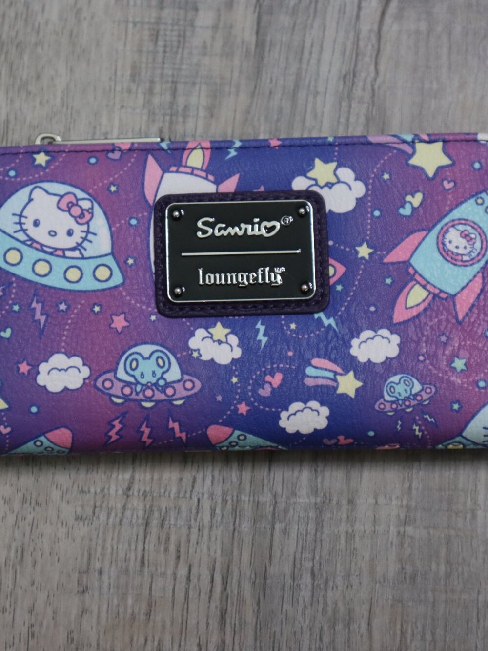 Loungefly Sanrio Hello Kitty Space Wallet Purple Rocket UFO Stars Zip Around